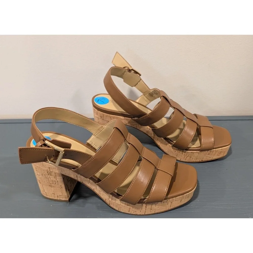 Michael Kors Shoes Womens 7.5 Brown Strappy Cork Platform Sandals NWOB Display